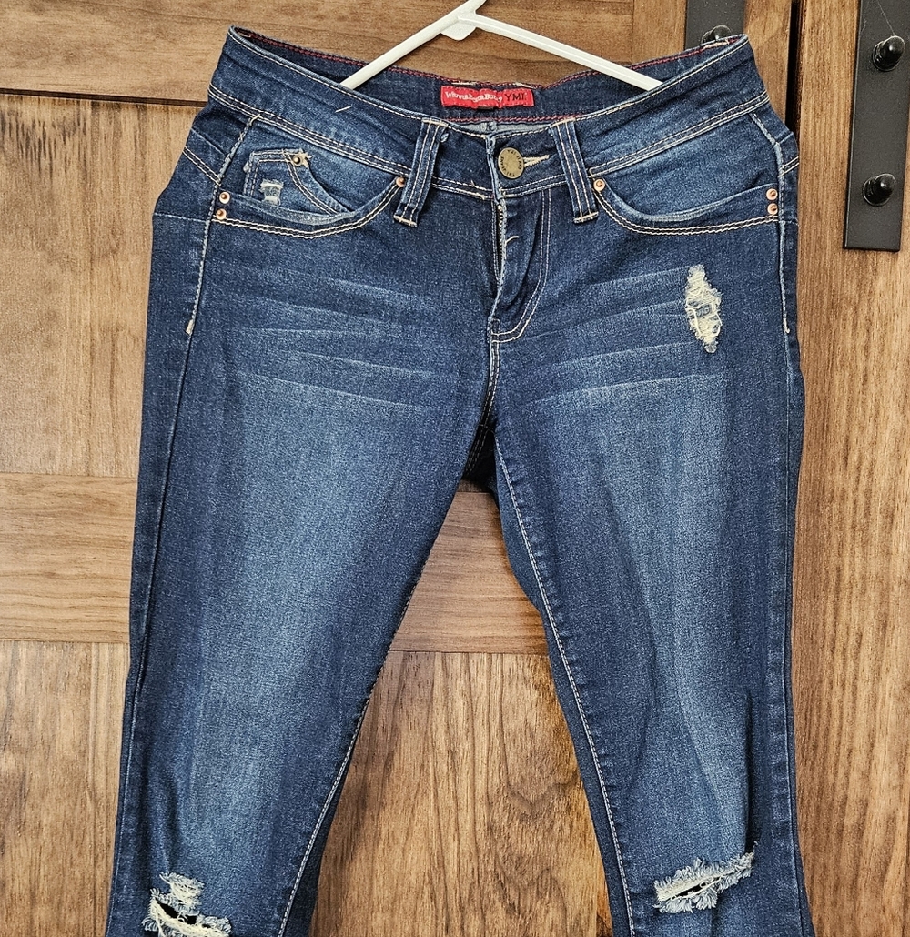 YMI Jeans Wanna Betta Butt 5 27 Holes Distressed Pants Blue Skinny Juniors